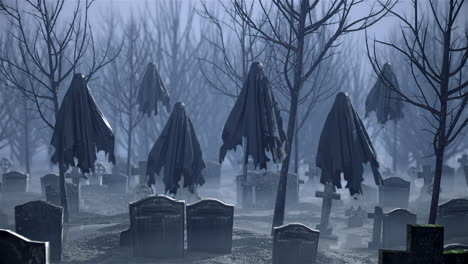 fantasmas voladores en el cementerio