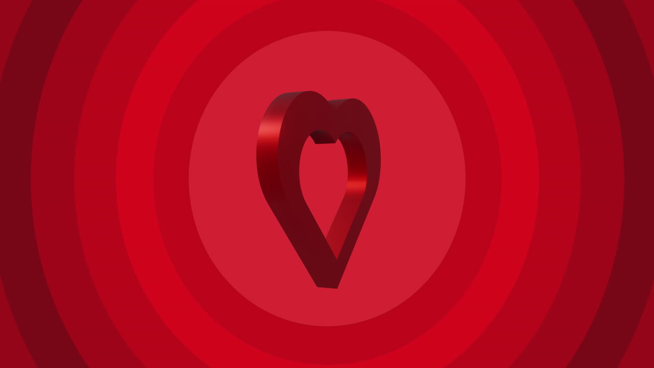 빨간 바탕에 있는 원 위에 있는 빨간 심장의 애니메이션