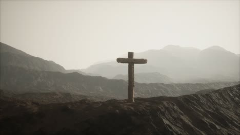 wooden crucifix cross at mountain