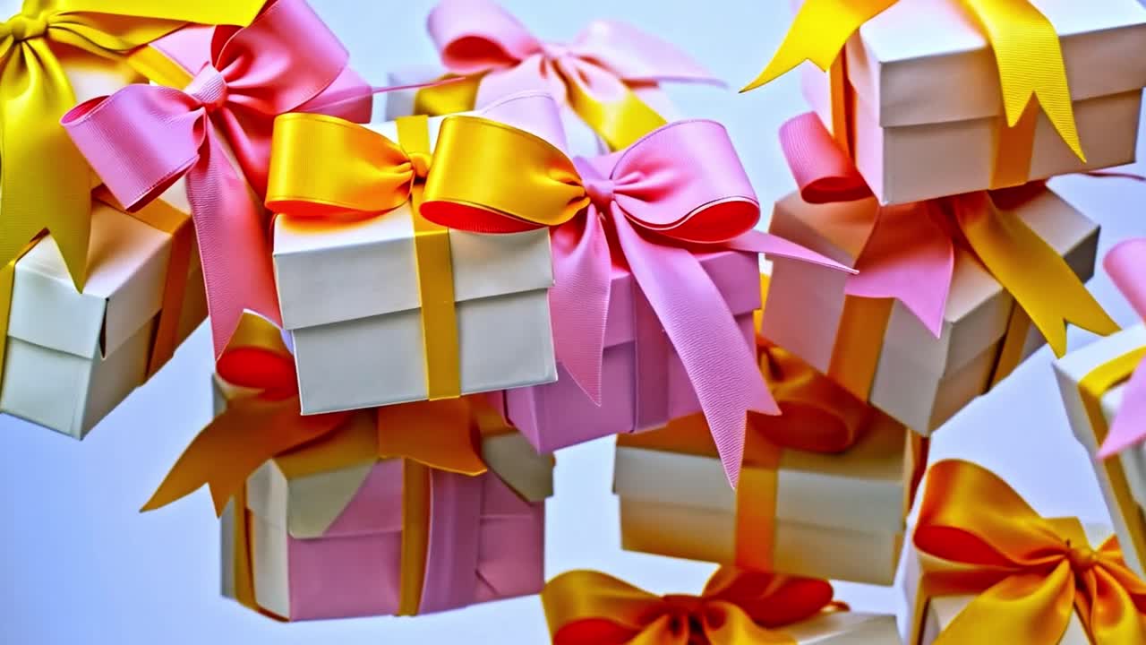 Pile of Colorful Gift Boxes with Ribbons
