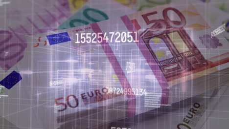 digital composition merges changing numbers, light trails, and euros, symbolizing global finance.