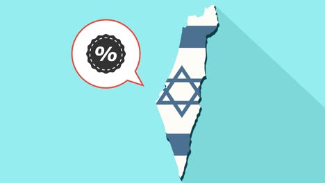 animación de una larga sombra mapa de israel con su bandera y un globo cómico con un descuento