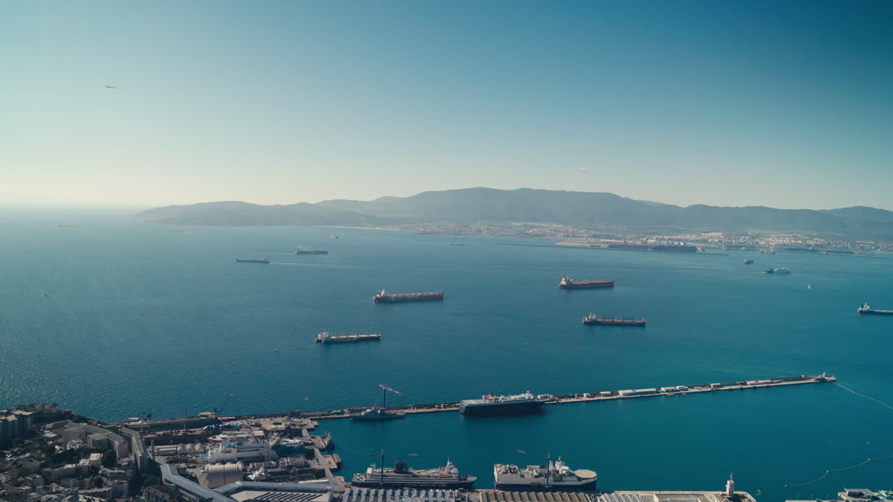 Gibraltar harbour viewed from the top of a hill