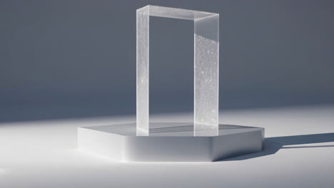 abstract transparent frame on white pedestal