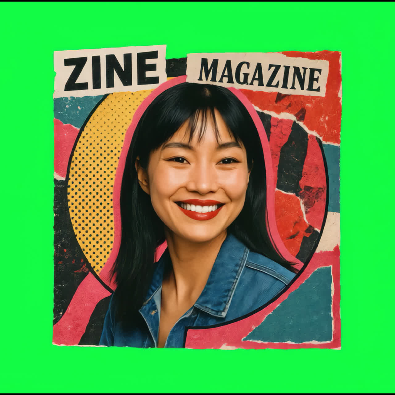 Vibrant collage magazine cover animation isolated asset, transparent 4K video, alpha channel, ProRes