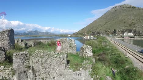 aerial view of a historical fortress by a lake