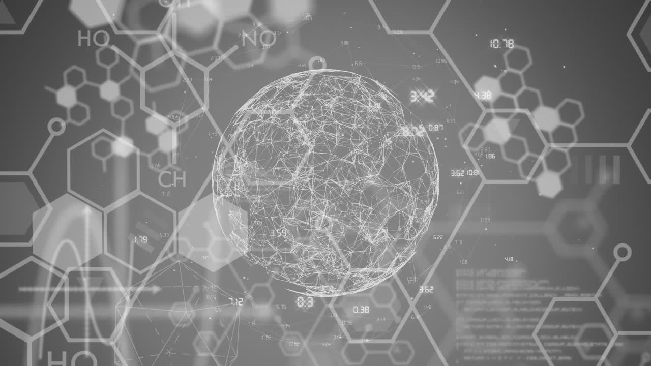 회색 배경에 전 세계 과학 데이터 처리의 애니메이션