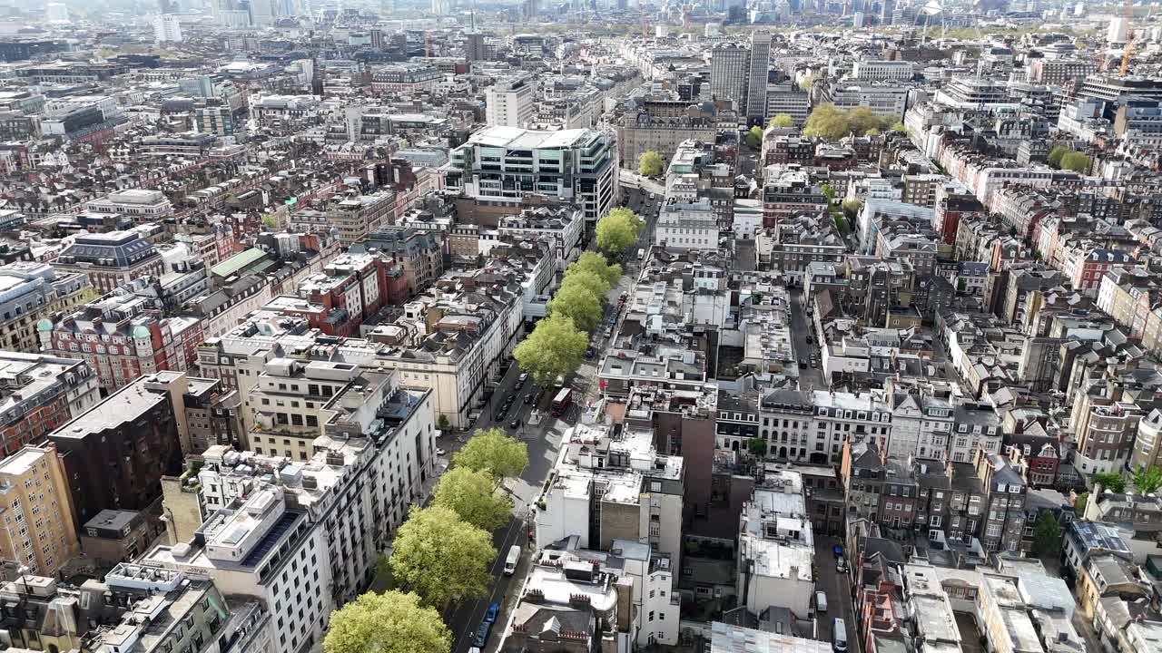 Centre of London viewed aerial view 2025 near Regents street and Oxford Street