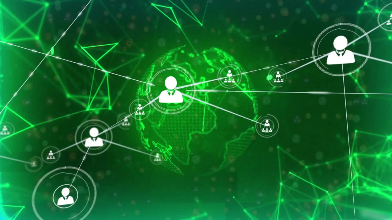 Floating 3D globe starting user icon emergence and radiating lines to groups showing global network