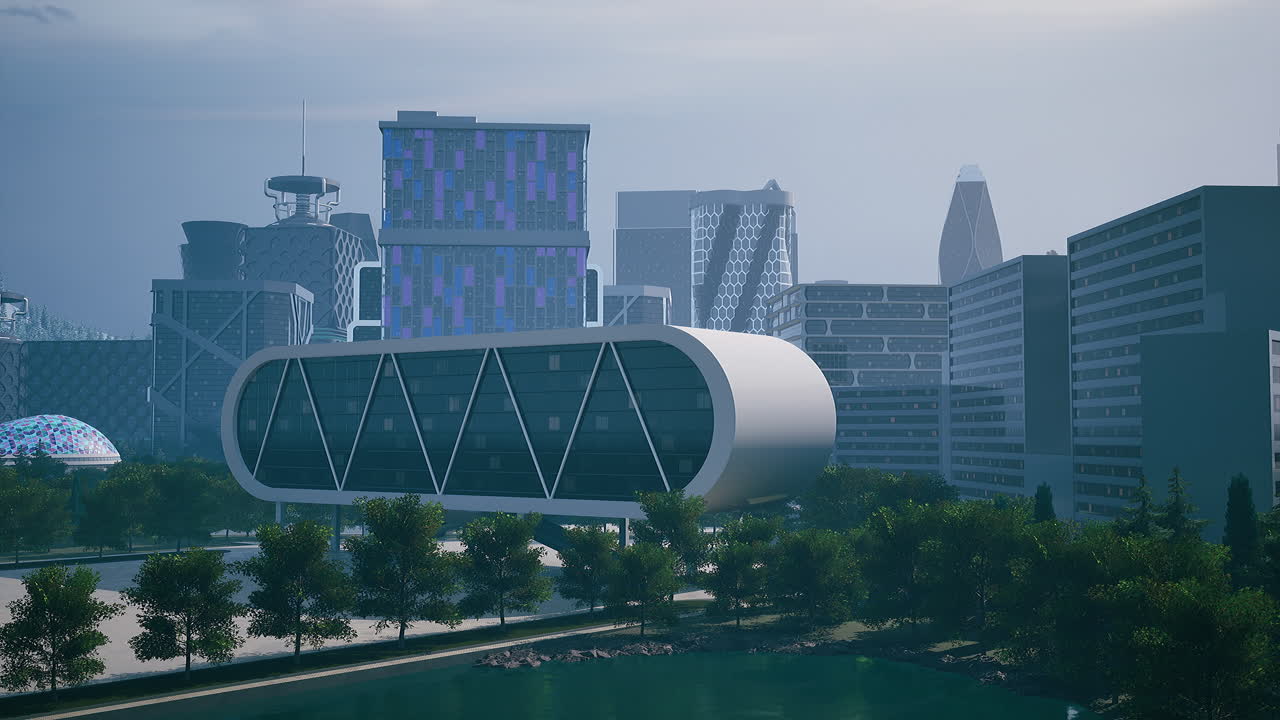 현대 건축물과 함께 미래의 도시 풍경