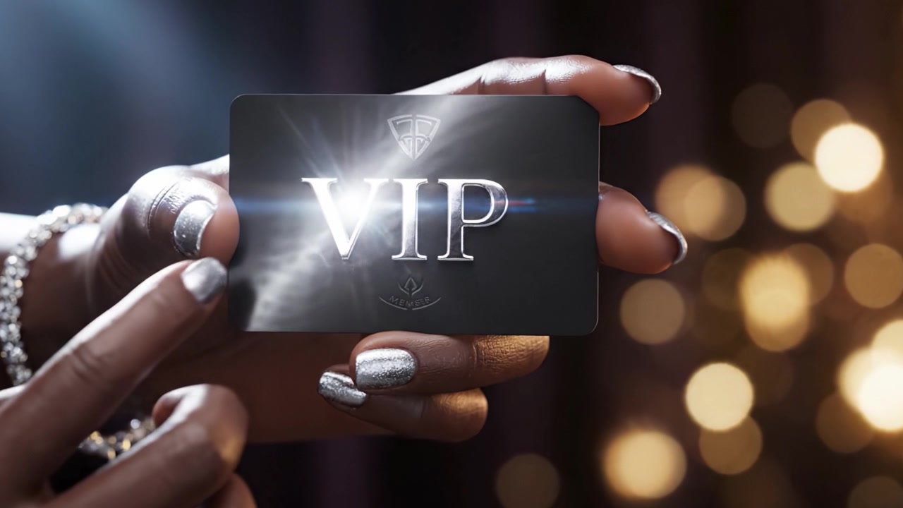 An Elegant Display of a VIP Card Held Gracefully, Emphasizing Exclusivity and Luxury Amidst an Enchanting Background of Bokeh Lights