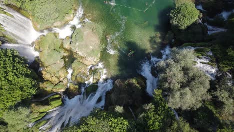 aerial birds eye view over cascading kravica waterfalls located in bosnia and herzegovina