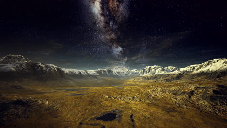 majestic mountain landscape under a starry sky with the milky way above