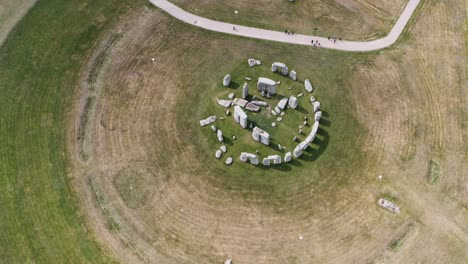 Dolly-Rückenschwenk-Von-Oben-Nach-Unten,-Drohnenaufnahme-Von-Stonehenge,-Großbritannien