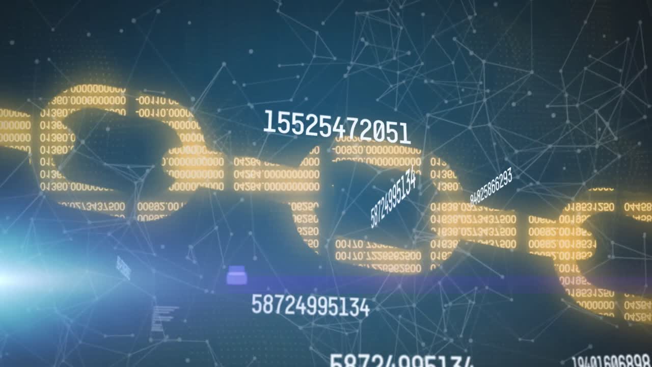 Animation of numbers changing and data processing over online security chain