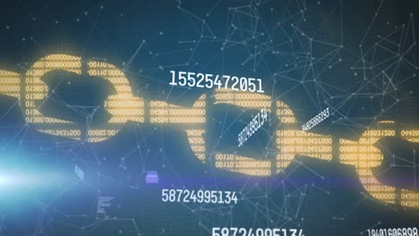 animación del cambio de números y procesamiento de datos a través de la cadena de seguridad en línea