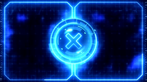 animación de bucle de juego deportivo futurista. contra fondo de lucha. pantalla digital de neón de radar. marca de objetivo x. elemento de interfaz de control de juego. competición deportiva de lucha de batalla.