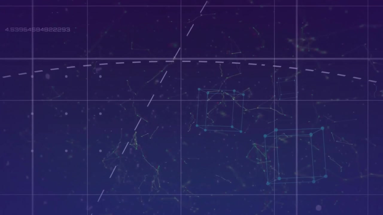 Animation of shapes and data processing on blue background
