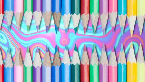 Animation-of-colourful-pencils-over-pink-liquid-background