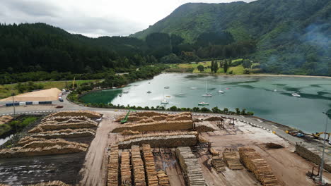 aerial view of picton harbor, new zealand economic touristic main port for commercial and travel destination around the island