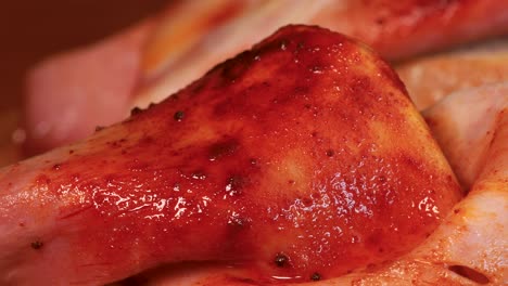 seasoned slice of ham with bread close up view, macro shot