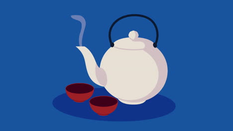 korean culture animation with teapot and teacups