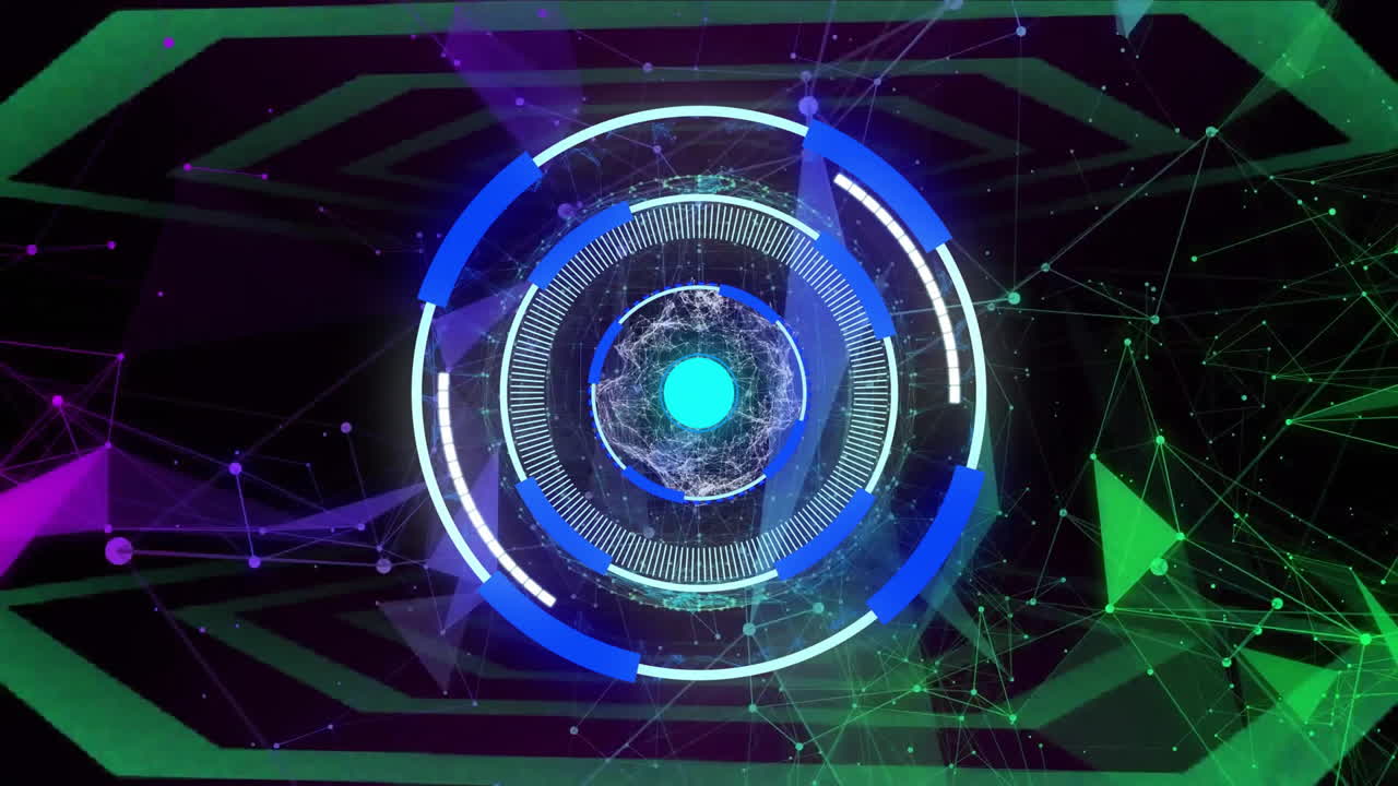 검은색 배경의 모양에 대한 범위 스캔과 연결 네트워크의 애니메이션