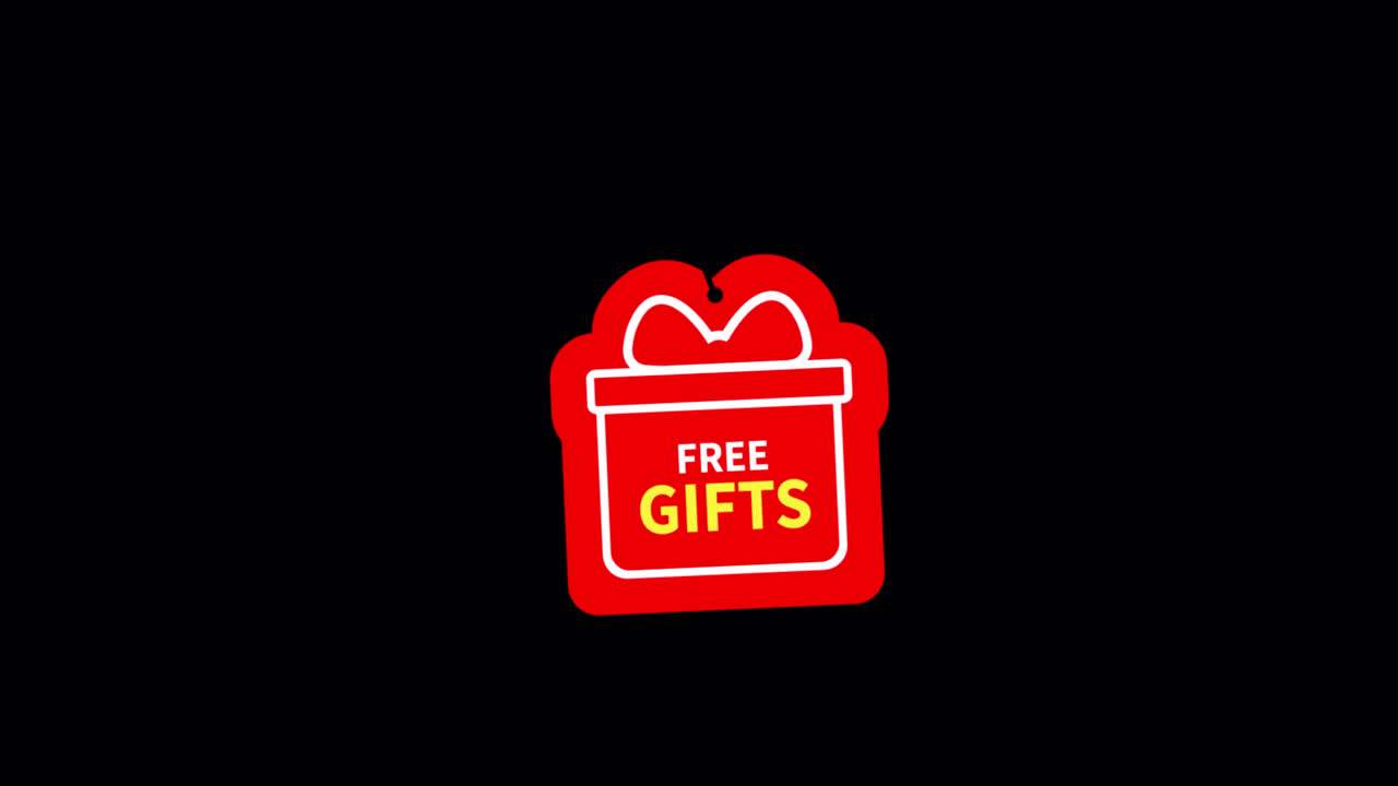 Animiertes Gratisgeschenke-Symbol wackelt auf schwarzem Hintergrund