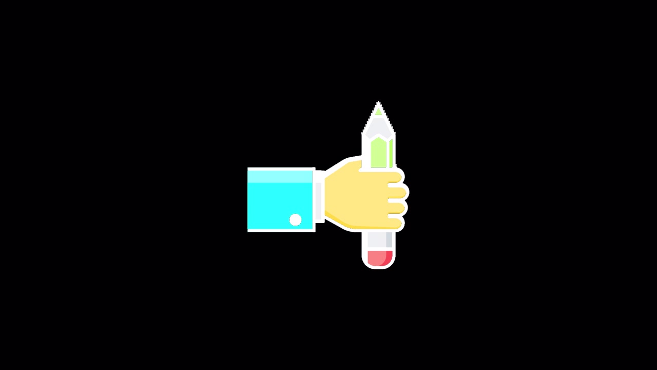 Animated Hand Holding a Pencil on Black Background