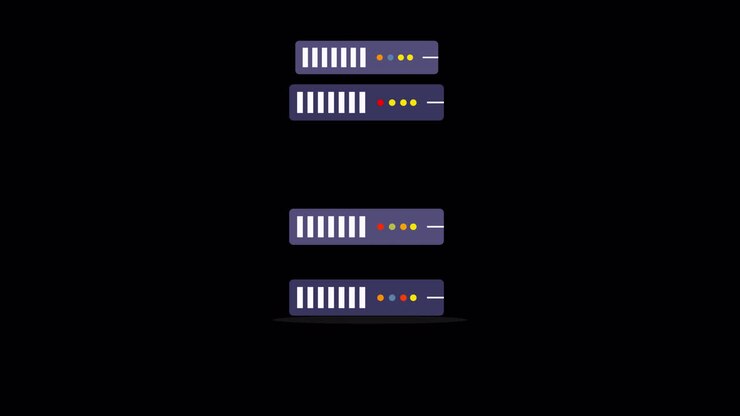 Animated Server Racks with Warning Sign