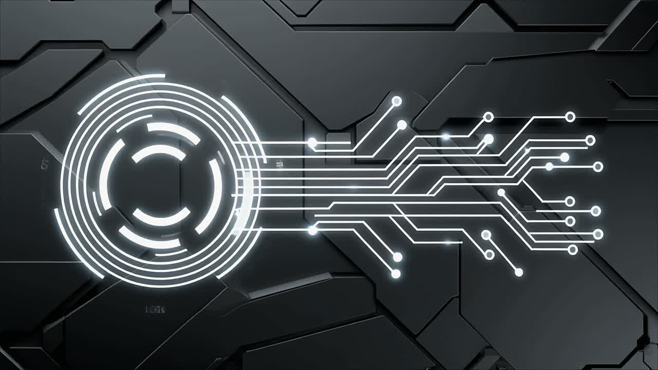 Animated Digital Interface Connecting to Futuristic Circuit Board