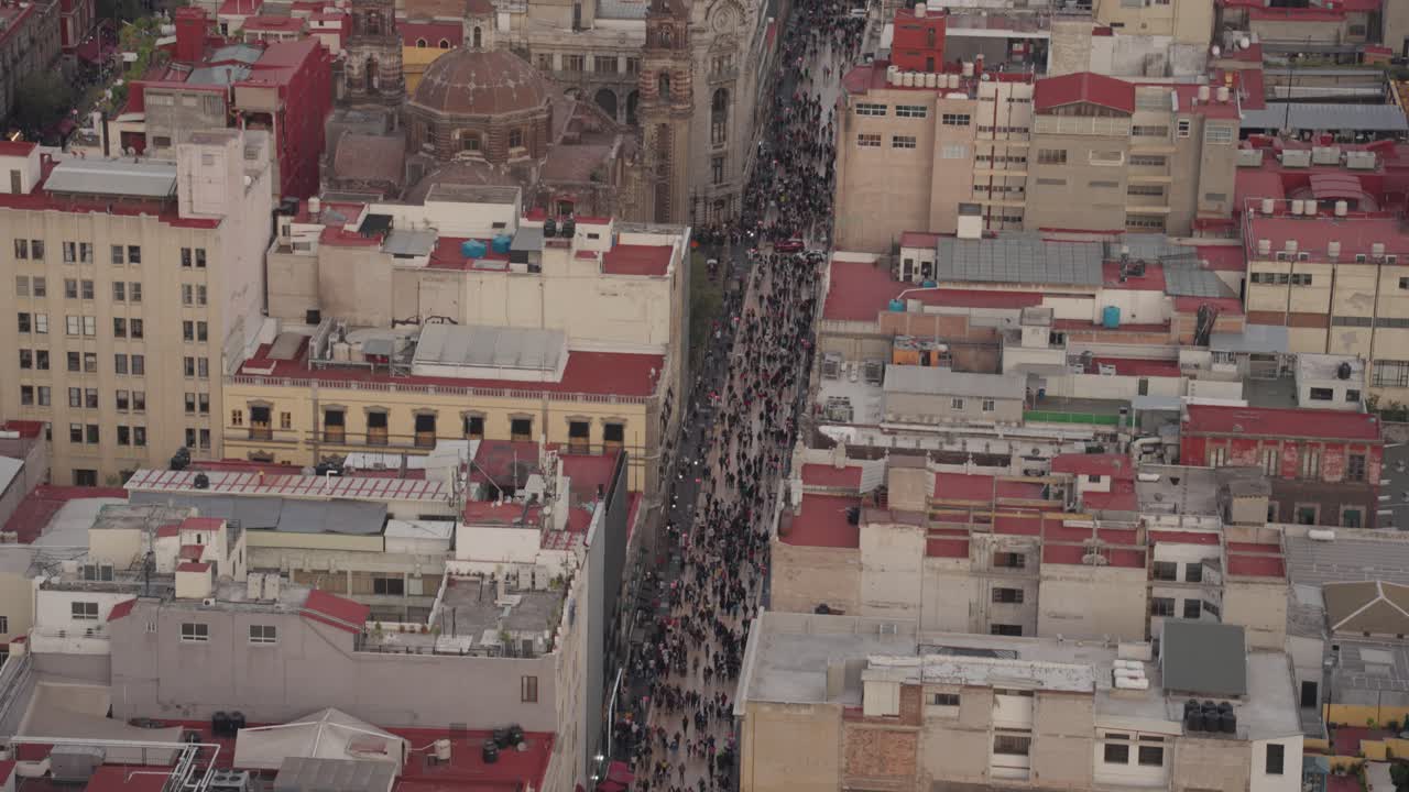 Aerial view of a crowded city street