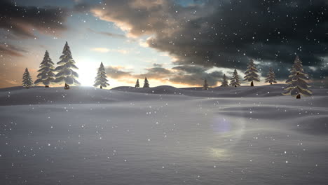 Animation-Einer-Wunderschönen-Winterlandschaft-Vor-Sonnenuntergang