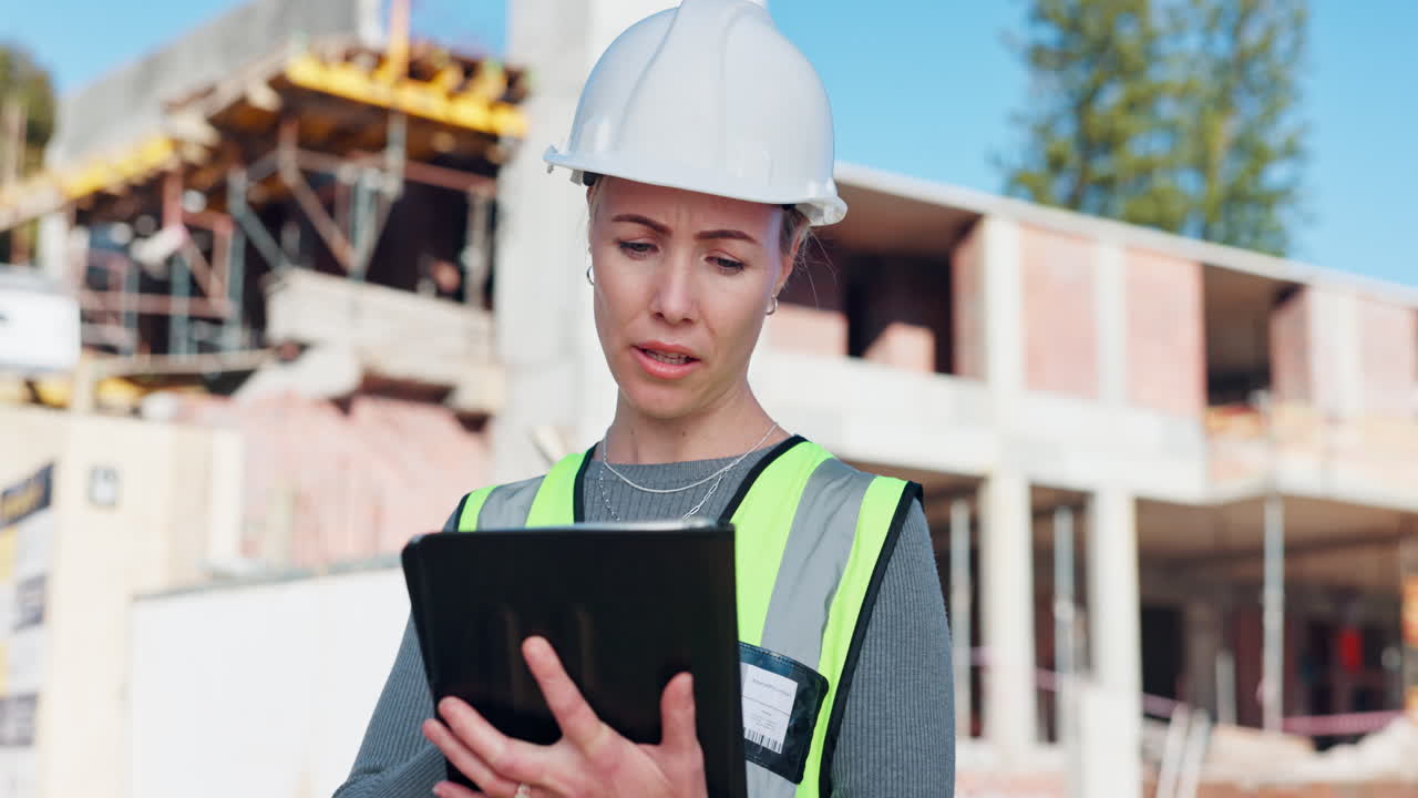 el capataz del sitio de construcción usando una tableta digital