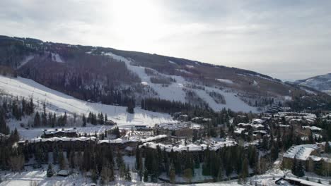 drone-aerial-shot-of-a-cloudy-day-at-a-ski-resort-in-Colorado