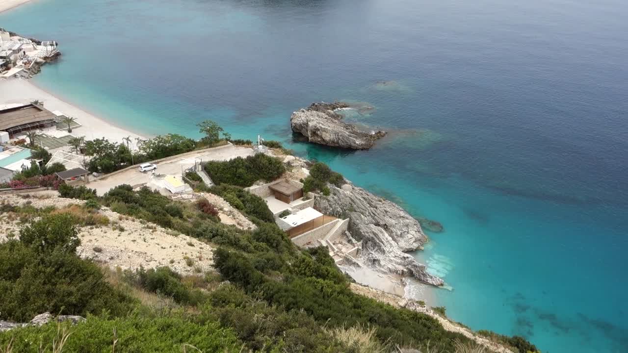 aerial view of Jale Beach in Himara, Albanian riviera. beautiful coastline in Ionian sea