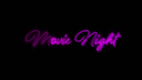 letrero de película de noche en neón púrpura sobre fondo negro