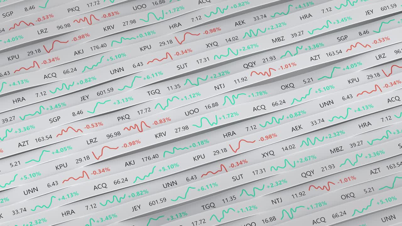 mercado de valores tickers ficticios bucle sin costuras animación de renderización en 3d