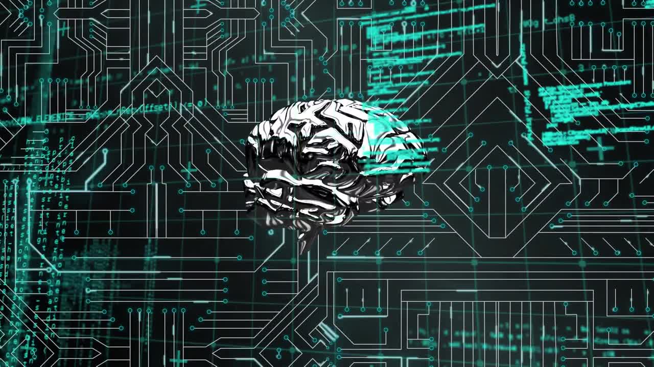 금속 뇌와 컴퓨터 회로판