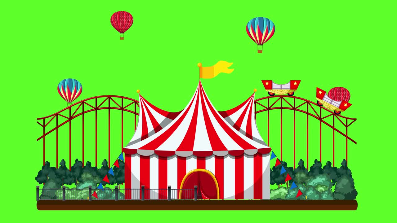 Circus tent grows and balloons ascend in sequence.