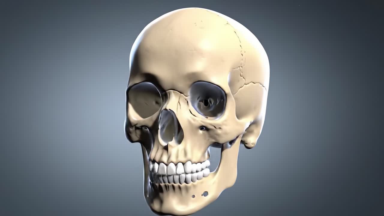 A Detailed Exploration of a Human Skull: Anatomical Structure and Articulation in a Captivating 3D Representation