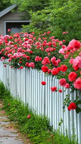 blooming rose garden path. colorful roses line a charming walkway, enhancing the peaceful atmosphere of a garden in spring.