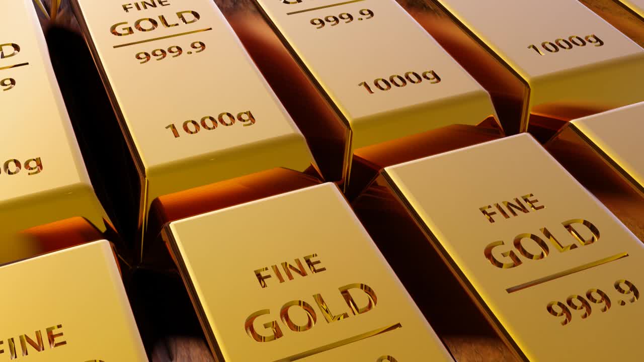 золотые слитки на заднем плане.