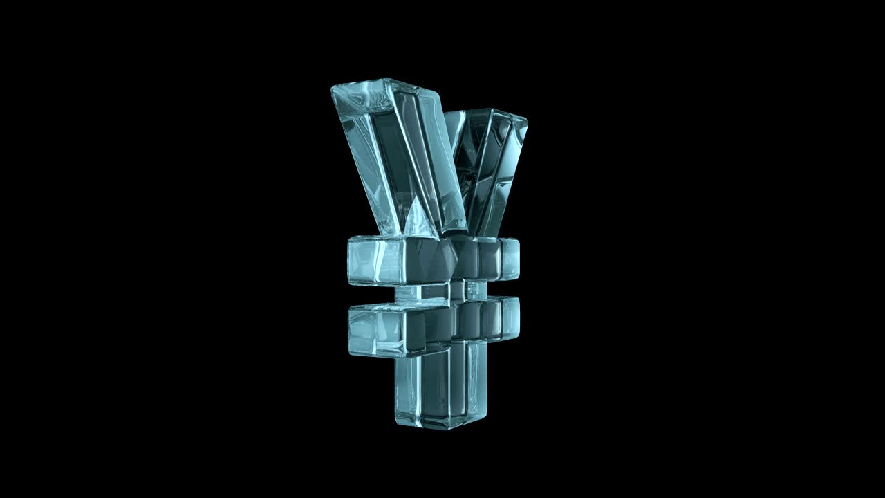 signo giratorio de yen o yuan. icono de vidrio transparente