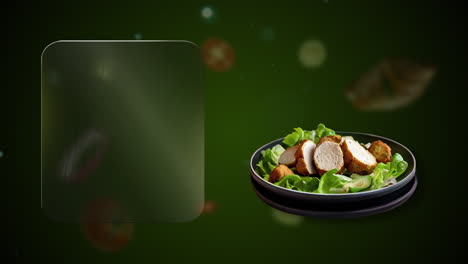 grilled chicken chicken fillet salad, with lettuce and cucumbers animation - promote your pizzeria with glowing glass space for titles, offers or prices
