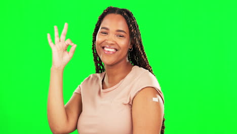 Green-screen,-vaccine-and-happy-woman