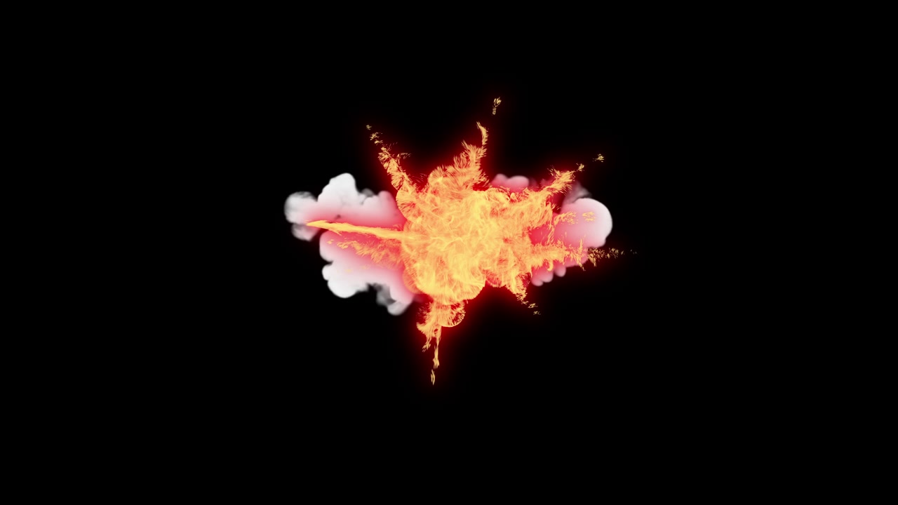 Fiery Explosion with Smoke Trails on Black Background