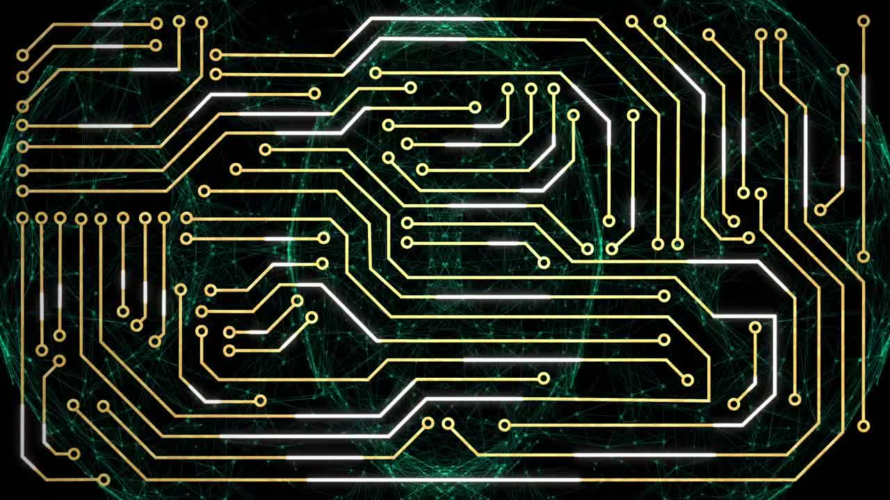 검은 바탕에 대한 연결 네트워크의 전 세계에 대한 마이크로프로세서 연결