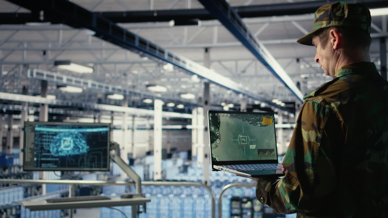 Military Data Center Specialist Using Radar Software On Laptop