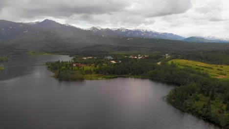 4k drone video of mountains around otto lake near healy, alaska on sunny summer day